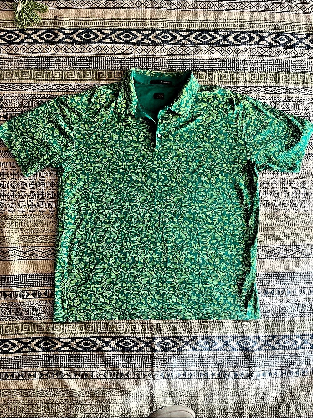 Tiger Woods Floral Polo in Green & Blue Size XXL